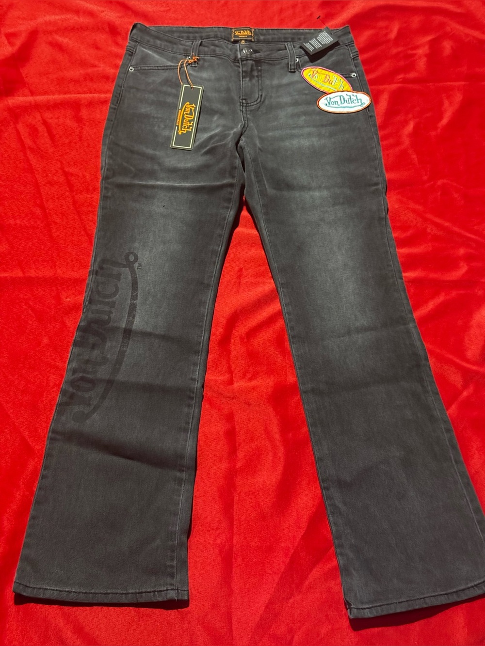 Von Dutch Black Flare Jeans with Subtle Tonal Logo